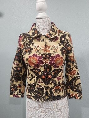 Atl Studio 100% Cotton Tan Paisley Print Fuzzy Jacket Suze 4p